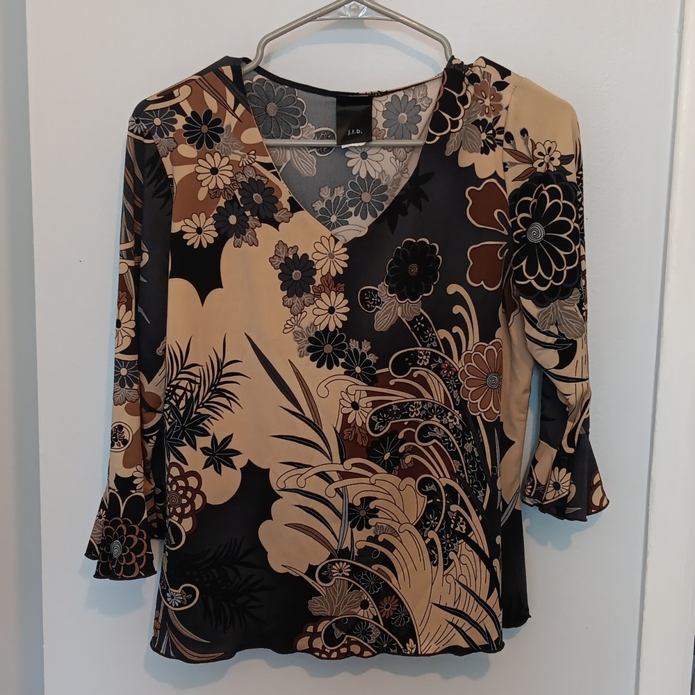 JLB Bean Black and Tan Floral Blouse